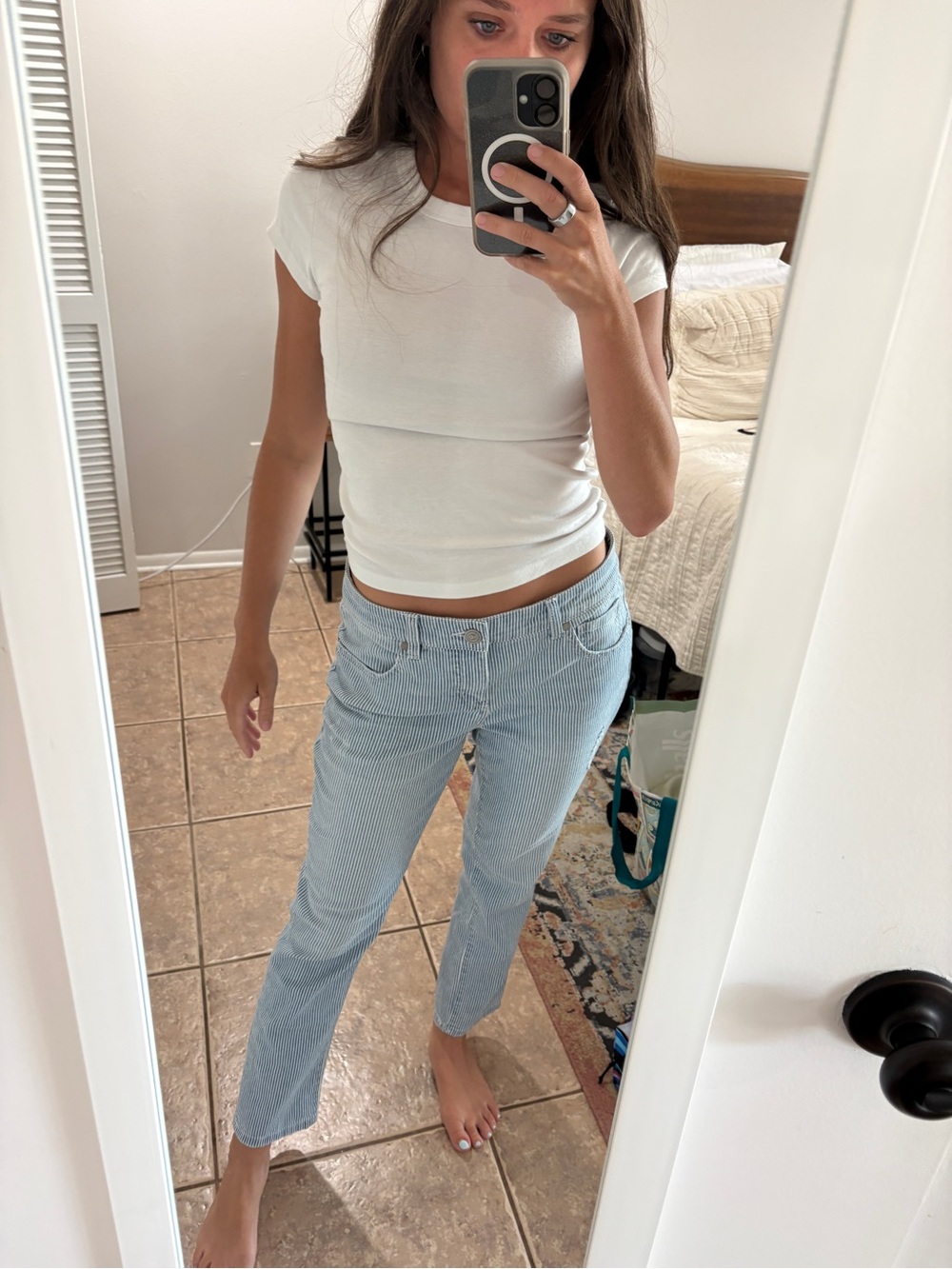 Lowrise Pinstripe Jeans - Women's Pants